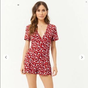 Forever 21 Red Ditsy Floral Romper